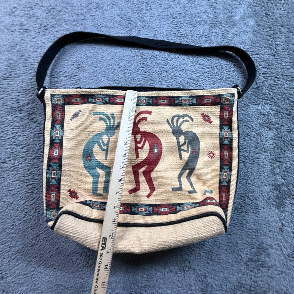 Vintage Kokopelli Southwestern Aztec Canvas Shoulder Crossbody Bag Zip Close - Picture 3 of 6